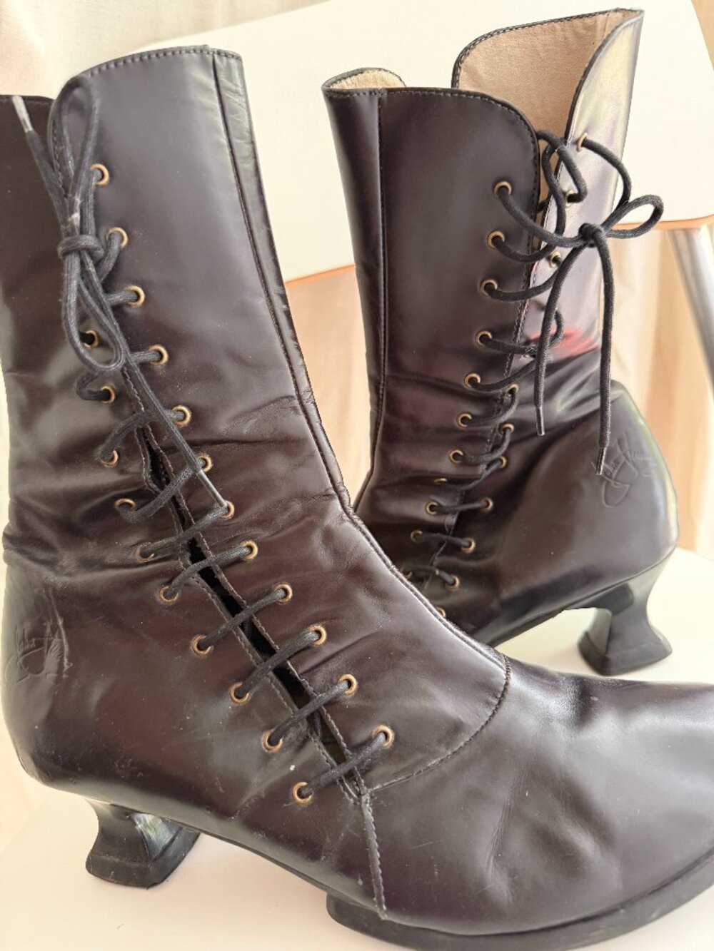 John Fluevog Lace Up Mid Calf Leather Boots/Booties Sz 8.5